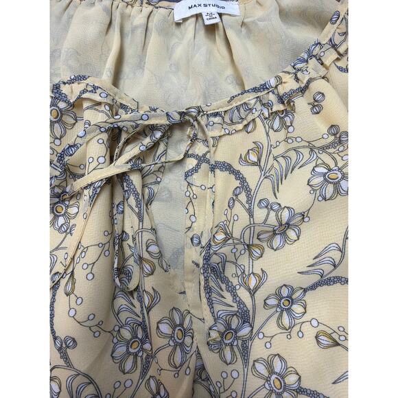 MAX STUDIO Yellow Floral Open Shoulder 3/4 Sleeved Keyhole Blouse Women’s Med - Picture 4 of 11